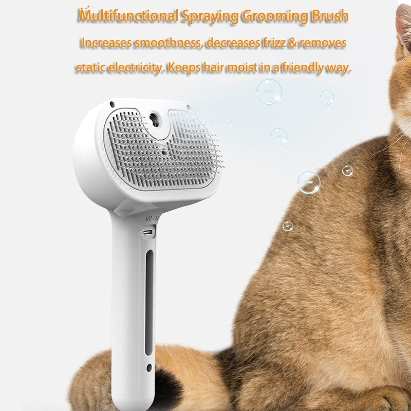 Self-Cleaning Pet Comb with Mist – Hair Remover & Grooming Brush