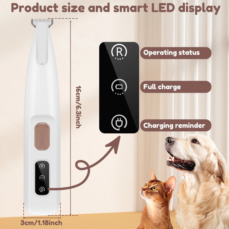 Waterproof Pet Paw Trimmer with LED Light & Display